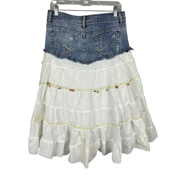 Y2K Candies Denim Tiered Cotton Blend Boho Indie Midi Mid Rise Skirt L - Picture 4 of 4